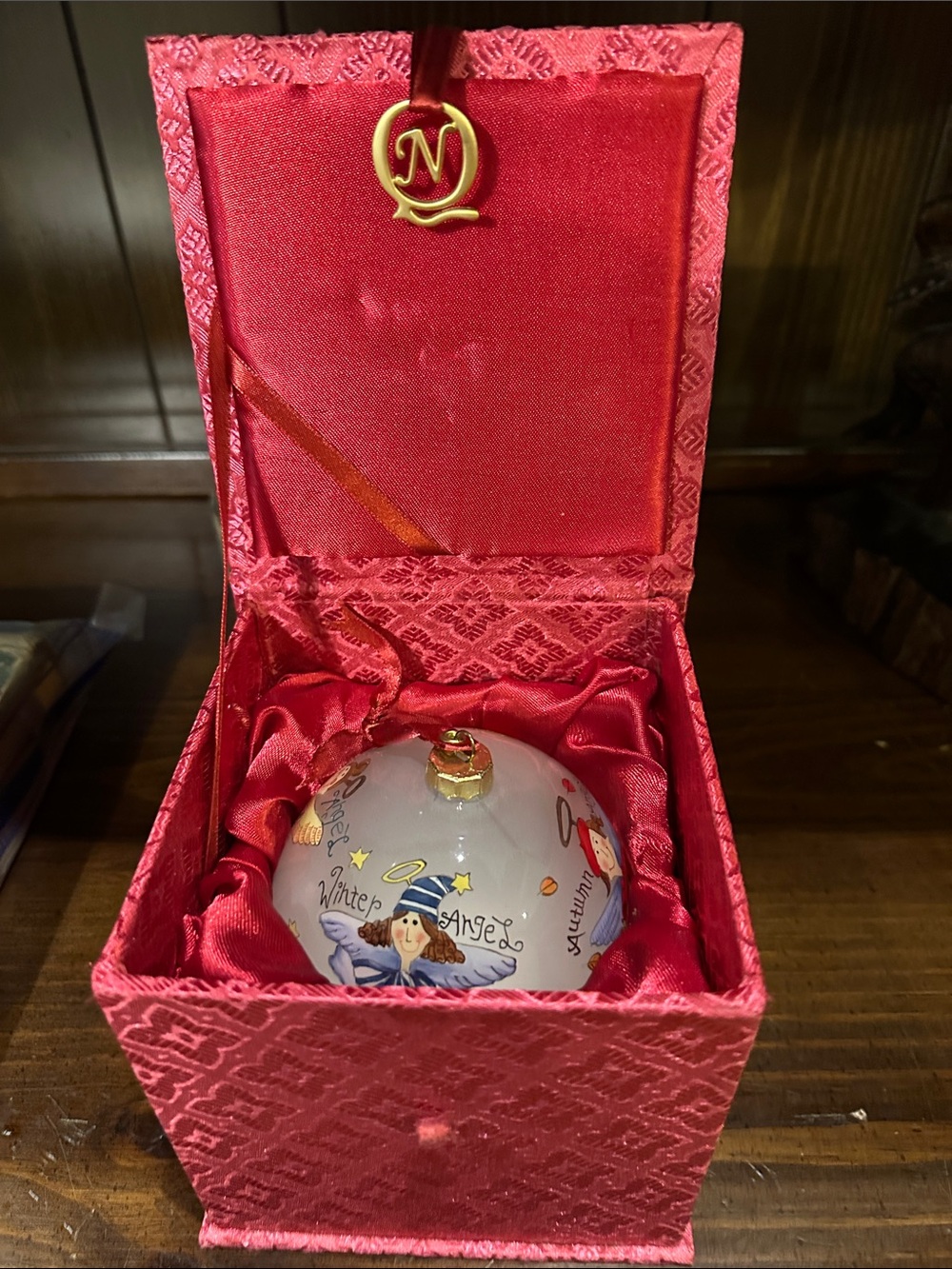 Seasonal Angel Glass Ornament - Red Gift Box